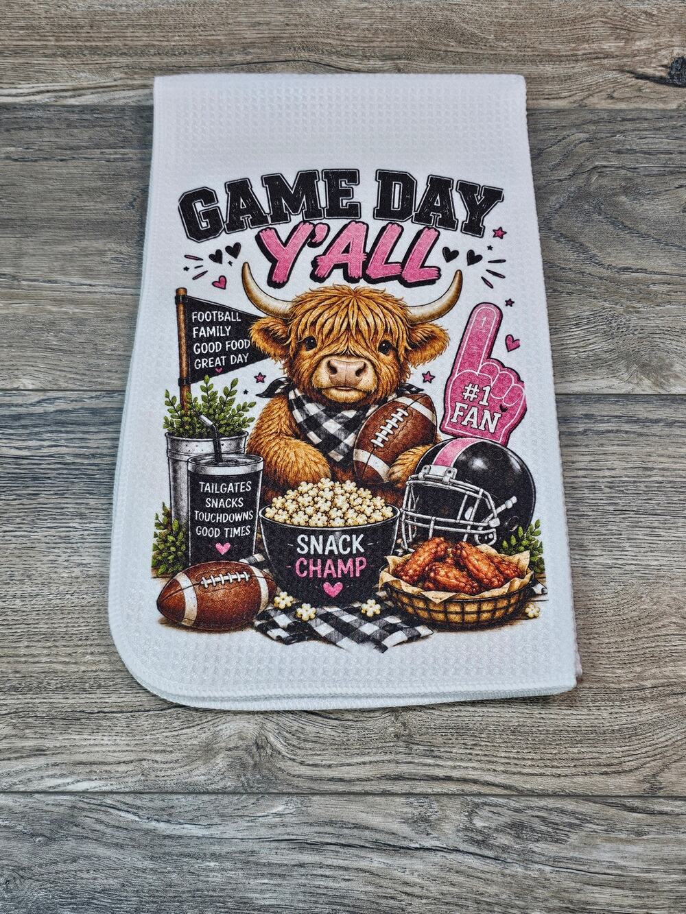 Highland Cow Game Day Kitchen Towel Football Y'all Sports Fan Gift